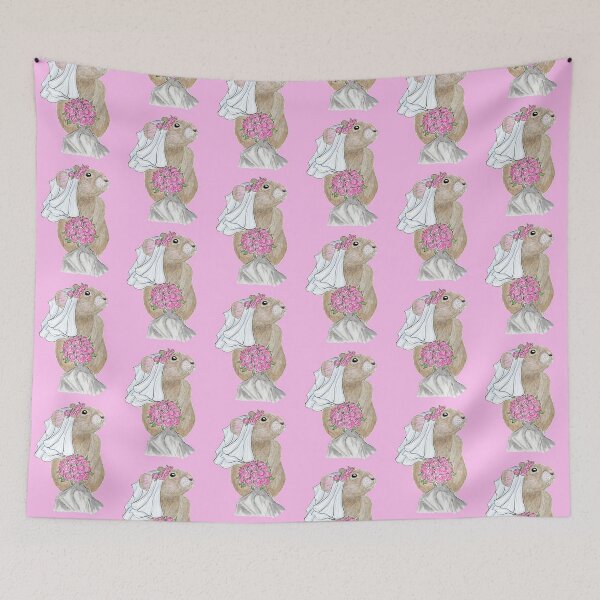 Item preview, Adorable Pika Bride with Flower Bouquet and Veil Pink Rose Background designed and sold by Sockstomistic.