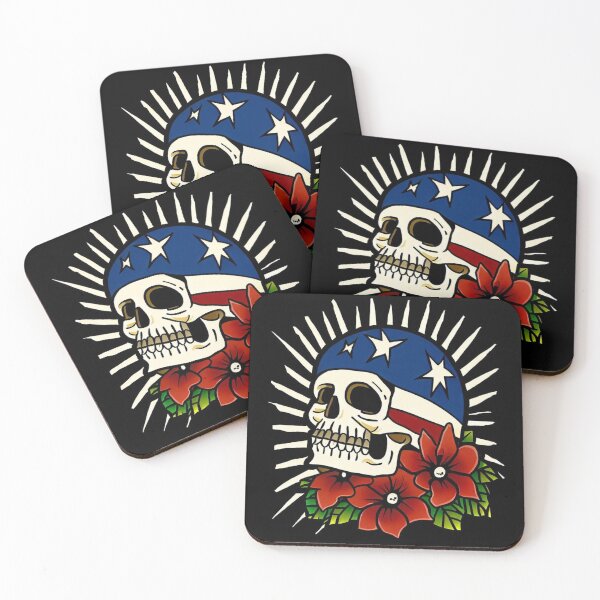 Item preview, Vintage tattoo flash of a skull and flowers designed and sold by Donkey's Salad.