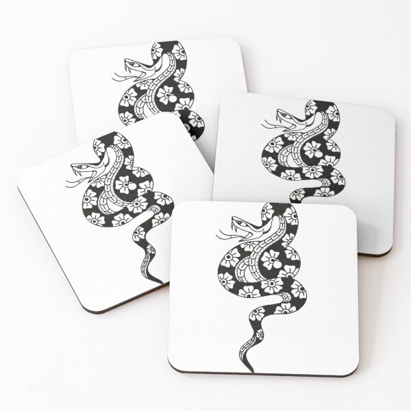 Item preview, trad snake tattoo floral fangs flash design traditional designed and sold by LucyfromMilol.