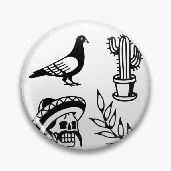 Item preview, trad skull bird cactus pidgeon tattoo floral fangs flash sheet design traditional designed and sold by LucyfromMilol.