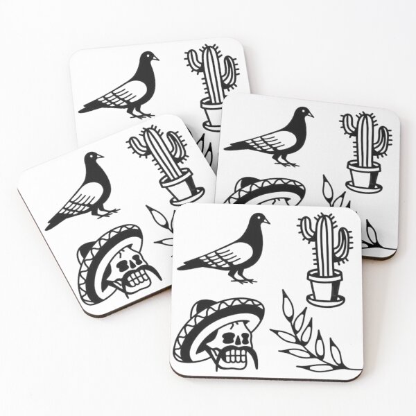 Item preview, trad skull bird cactus pidgeon tattoo floral fangs flash sheet design traditional designed and sold by LucyfromMilol.