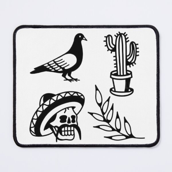 Item preview, trad skull bird cactus pidgeon tattoo floral fangs flash sheet design traditional designed and sold by LucyfromMilol.