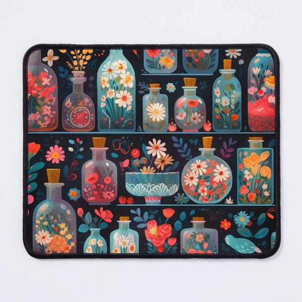 Item preview, Garden flowers and vases in folk art style designed and sold by Red Witch Art.