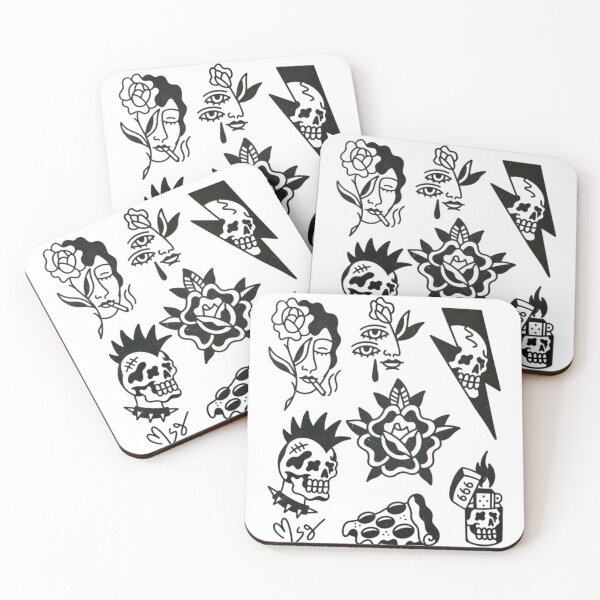 Item preview, trad skull bird floral cactus pidgeon tattoo floral fangs flash sheet design traditional designed and sold by LucyfromMilol.