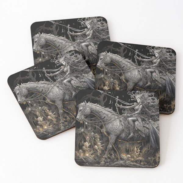 Item preview, The Forest Rider-horse-netherlands-dark-trees-haze-vintage-horse riding designed and sold by Hermossa-Art.