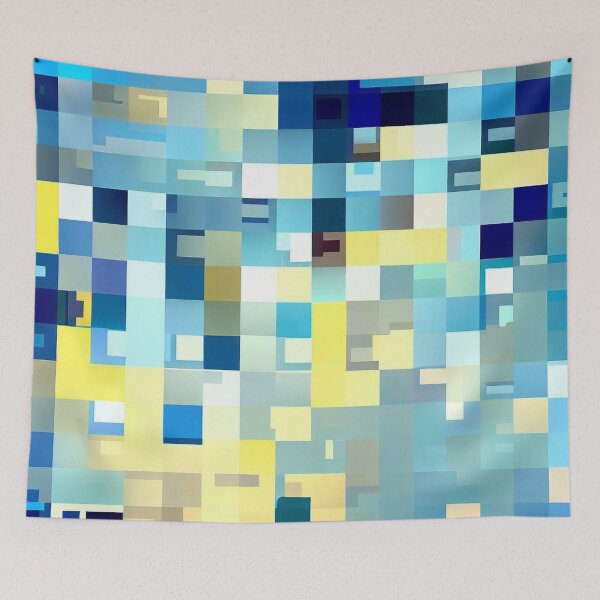 Item preview, abstraction interpenetrating squares blue and yellow color play designed and sold by JaroDesign2023.