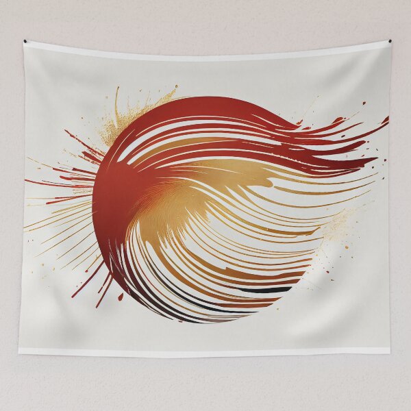 Item preview, Modern poster with minimalist design elements. Red and golden shapes in Boho style. Wall art, home deco. designed and sold by anytka.