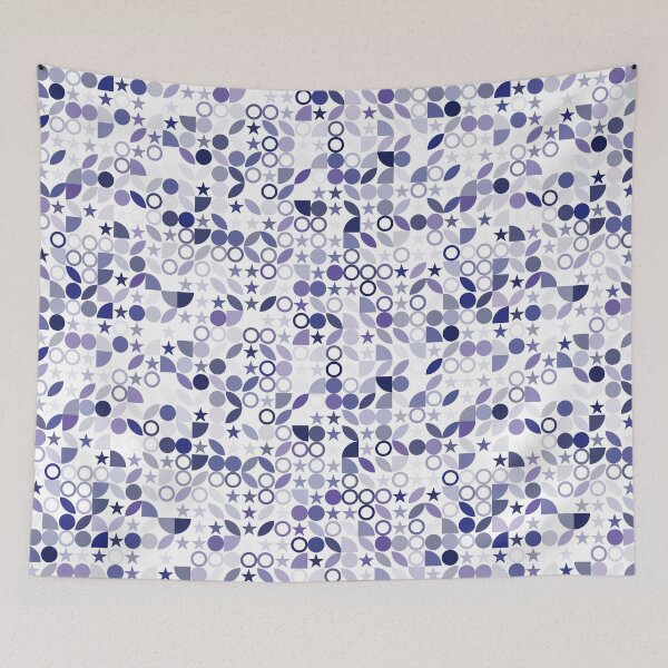 Aperçu de l'œuvre  Modèle avec étoile de couleurs violet, cyan, bleu, blanc, cercles, ovale, lignes créée et vendue par Plessmo.