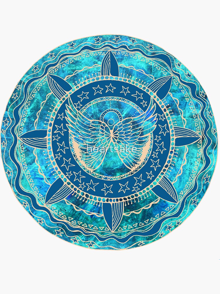 Thumbnail 3 of 3, Sticker, Angel Wings Blue Mandala designed and sold by heartsake.
