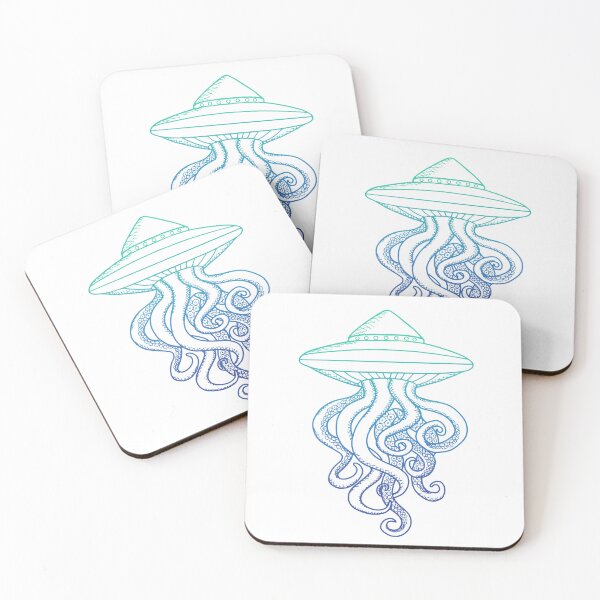 Item preview, UFO Ocotopus Hybrid Green Blue Line Art Drawing Illustration designed and sold by Ciara Shortall.