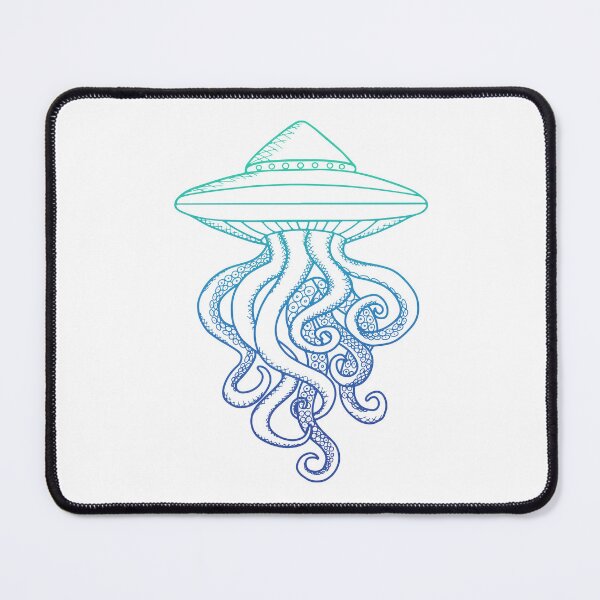 Item preview, UFO Ocotopus Hybrid Green Blue Line Art Drawing Illustration designed and sold by Ciara Shortall.