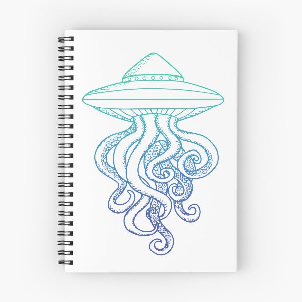 Item preview, UFO Ocotopus Hybrid Green Blue Line Art Drawing Illustration designed and sold by Ciara Shortall.
