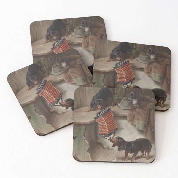 Item preview, Vintage Dachshund Sausage Dog and Concertina Oil Painting | P415 designed and sold by Piccolo Fiore Prints.