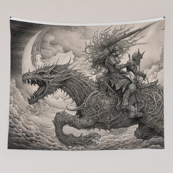 Item preview, The Flying Warrior-china-cool-the warrior-fighter-dragon-fantasy-fire-fight designed and sold by Hermossa-Art.
