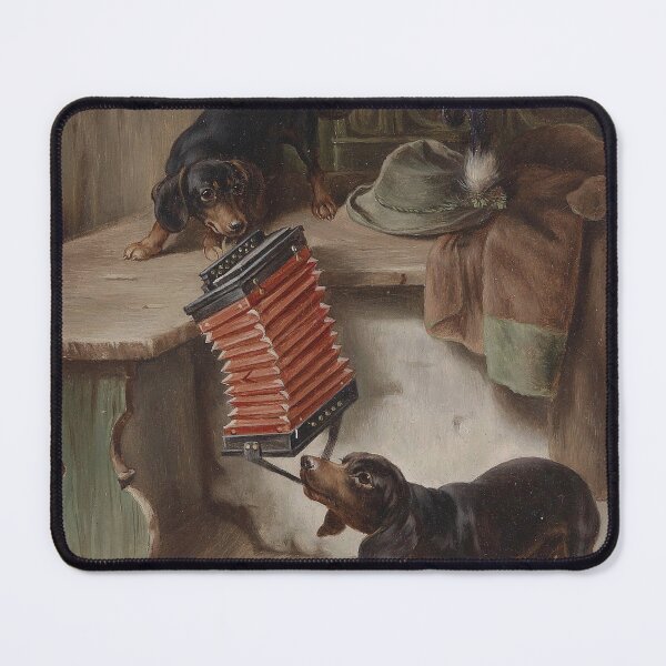 Item preview, Vintage Dachshund Sausage Dog and Concertina Oil Painting | P415 designed and sold by Piccolo Fiore Prints.