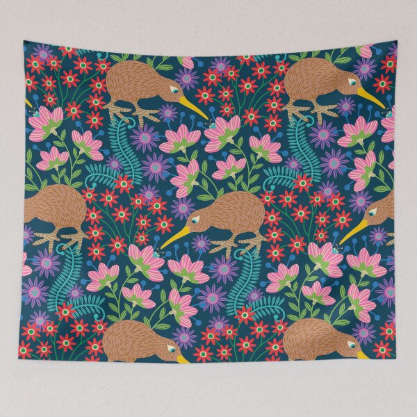 Item preview, OKARITO KIWI BIRD New Zealand Cute Flightless Birdy Wildlife Nature Comeback Species with Bug and Flowers in Bright Multi-Colours - UnBlink Studio by Jackie Tahara designed and sold by Jackie Tahara of UnBlink Studio.