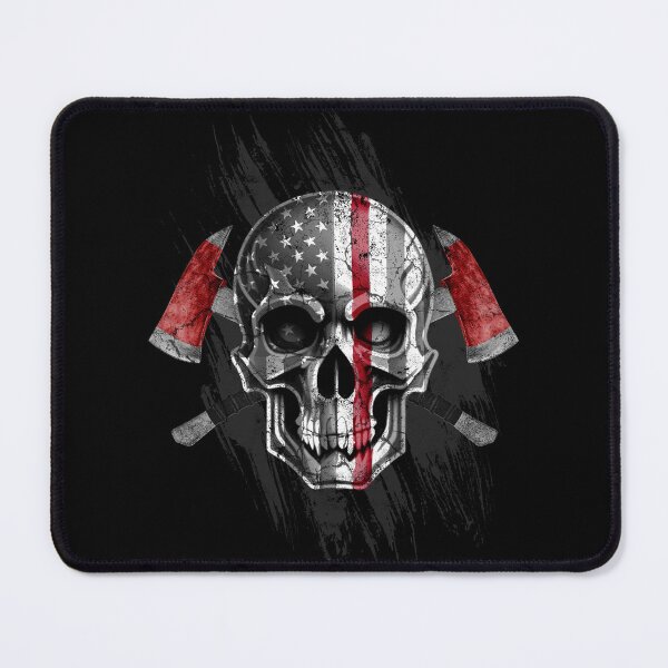 Item preview, Distressed Firefighter American Flag Skull Crossed Ax Fireman Thin Red Line Motto designed and sold by Thinline Fire Police EMS.