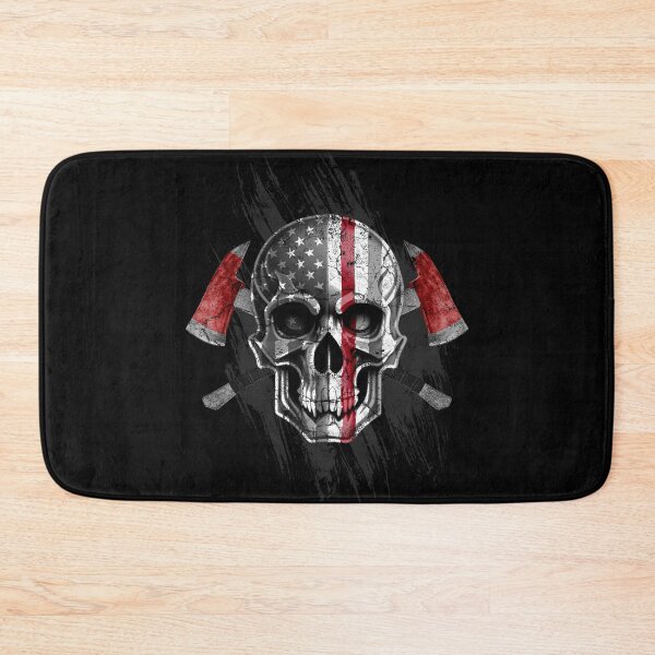 Item preview, Distressed Firefighter American Flag Skull Crossed Ax Fireman Thin Red Line Motto designed and sold by Thinline Fire Police EMS.