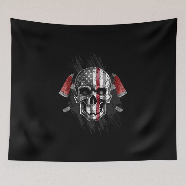 Item preview, Distressed Firefighter American Flag Skull Crossed Ax Fireman Thin Red Line Motto designed and sold by Thinline Fire Police EMS.