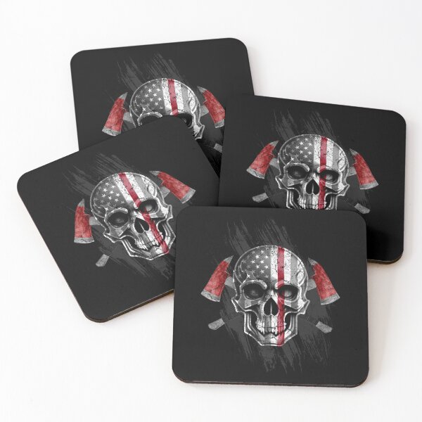 Item preview, Distressed Firefighter American Flag Skull Crossed Ax Fireman Thin Red Line Motto designed and sold by Thinline Fire Police EMS.