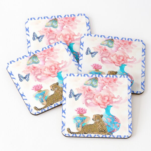 Item preview, Leopard and chinoiserie jar with peonies designed and sold by SophieClimaArt.