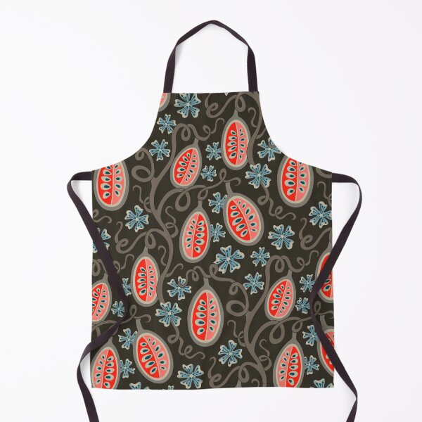 Item preview, AMBROSIA Fantasy Floral Botanical with Graphic Fun Melon Fruit Pattern in Coral and Earth Tones on Dark Brown - UnBlink Studio by Jackie Tahara designed and sold by Jackie Tahara of UnBlink Studio.