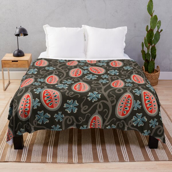 Item preview, AMBROSIA Fantasy Floral Botanical with Graphic Fun Melon Fruit Pattern in Coral and Earth Tones on Dark Brown - UnBlink Studio by Jackie Tahara designed and sold by Jackie Tahara of UnBlink Studio.