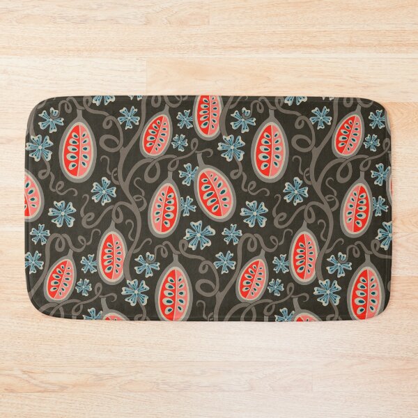 Item preview, AMBROSIA Fantasy Floral Botanical with Graphic Fun Melon Fruit Pattern in Coral and Earth Tones on Dark Brown - UnBlink Studio by Jackie Tahara designed and sold by Jackie Tahara of UnBlink Studio.