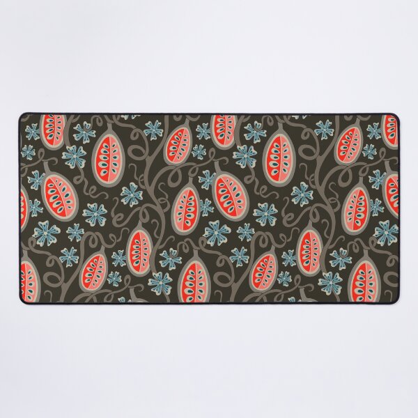 Item preview, AMBROSIA Fantasy Floral Botanical with Graphic Fun Melon Fruit Pattern in Coral and Earth Tones on Dark Brown - UnBlink Studio by Jackie Tahara designed and sold by Jackie Tahara of UnBlink Studio.