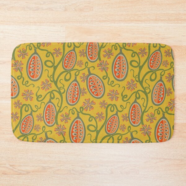 Item preview, AMBROSIA Fantasy Floral Botanical with Graphic Fun Melon Fruit Pattern in Orange and Olive Green on Yellow - UnBlink Studio by Jackie Tahara designed and sold by Jackie Tahara of UnBlink Studio.