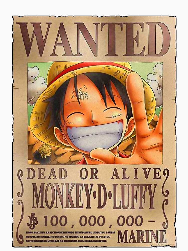 Luffy Wanted Poster - 100,000,000 beri - One Piece Wanted Poster Essential  T-Shirt for Sale by XAYDAPI