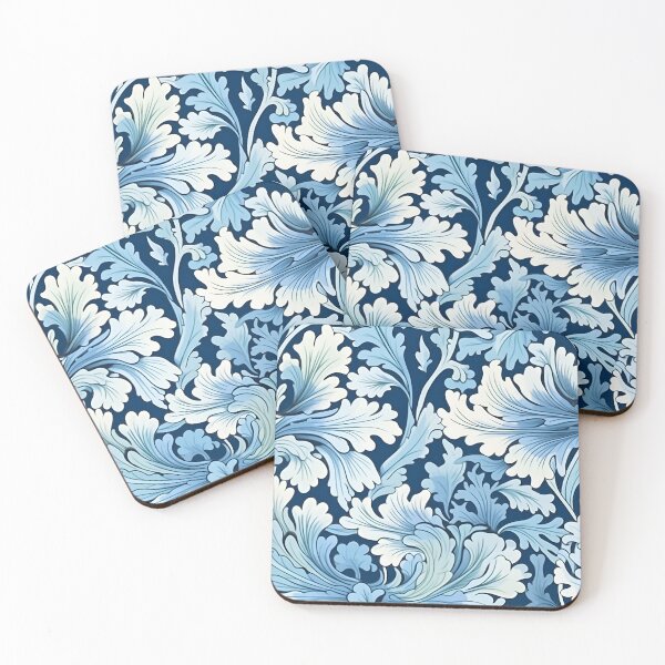 Item preview, Art Deco Shades of Cambridge Blue and White Seaweed Floral Pattern designed and sold by StickeryPickery.