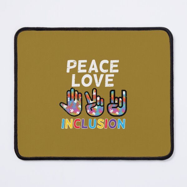 Aperçu de l'œuvre Peace Love Inclusion Symbole de signe de main Sensibilisation à l'autisme TSA créée et vendue par nadryloreciu.