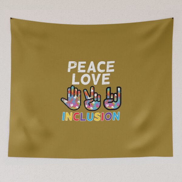 Aperçu de l'œuvre Peace Love Inclusion Symbole de signe de main Sensibilisation à l'autisme TSA créée et vendue par nadryloreciu.