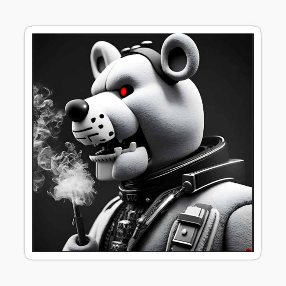 Satirical illustration of freddy fazbear smoking