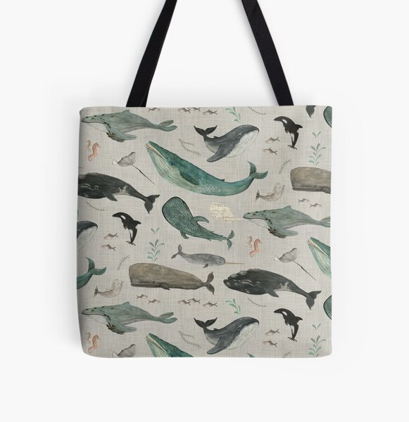 Whale song gray All Over Print Tote Bag