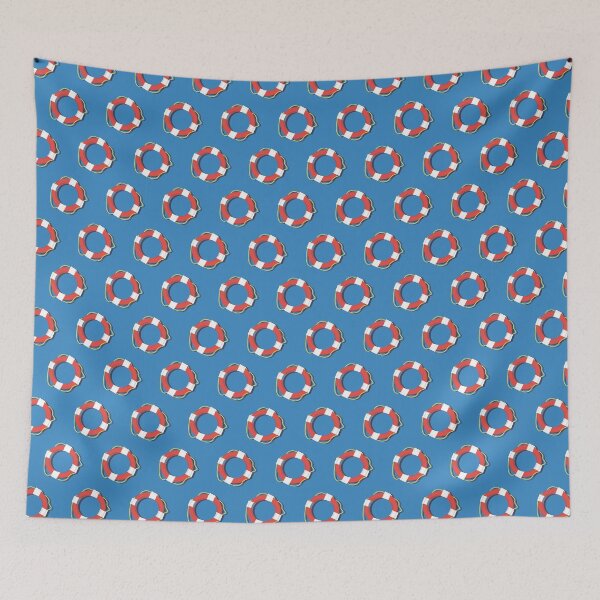 Item preview, Red lifebuoy on blue background seamless pattern. designed and sold by Marina Smorodinskaya.