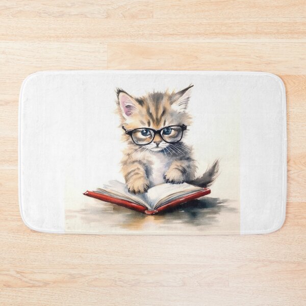 Item preview, Watercolor Cat Kitten Reading Book #001 designed and sold by ArtworkbyJM.