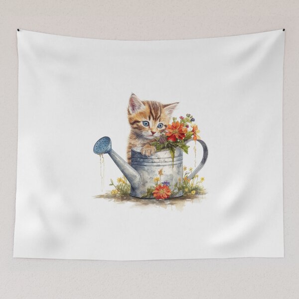 Item preview, Watercolor Cat Kitten in Watering Can #001 designed and sold by ArtworkbyJM.