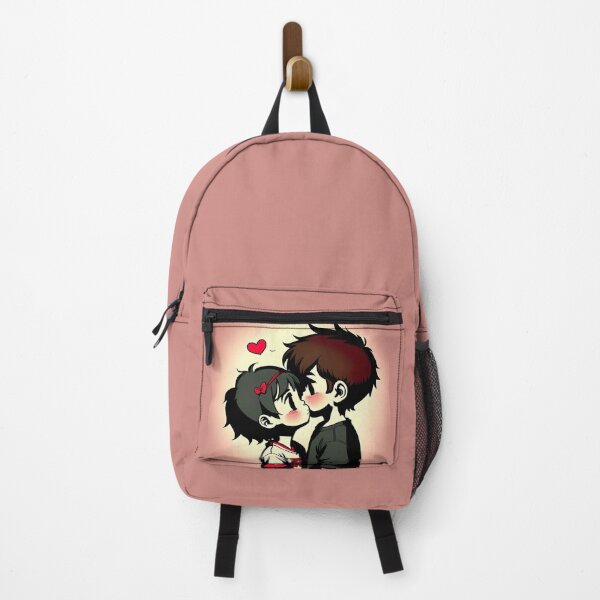 Item preview, Boy kissing girl, both blushing in cartoon designed and sold by WhatTheTrendsDo.