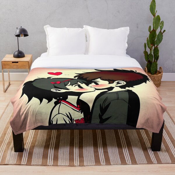Item preview, Boy kissing girl, both blushing in cartoon  designed and sold by WhatTheTrendsDo.