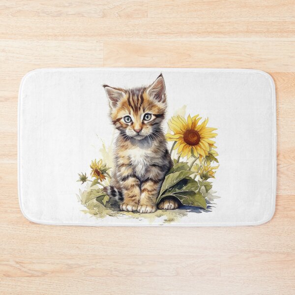 Item preview, Watercolor Cat Kitten with Sunflowers #002 designed and sold by ArtworkbyJM.