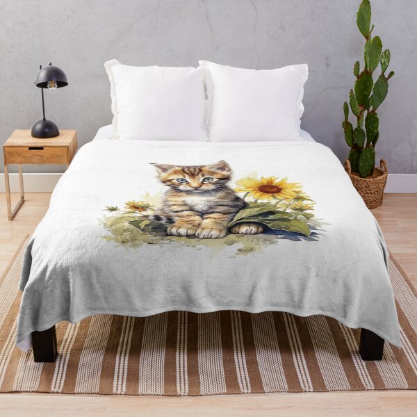 Item preview, Watercolor Cat Kitten with Sunflowers #002 designed and sold by ArtworkbyJM.