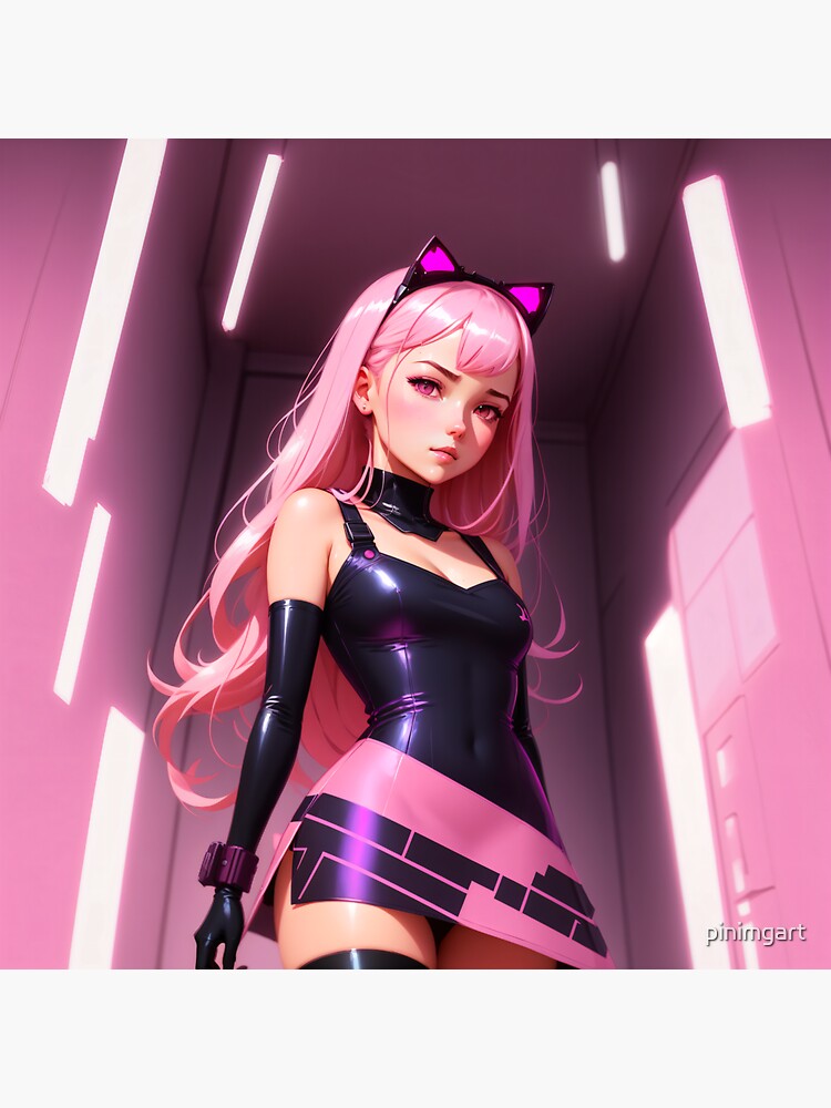 Garota de anime cyberpunk em rosa