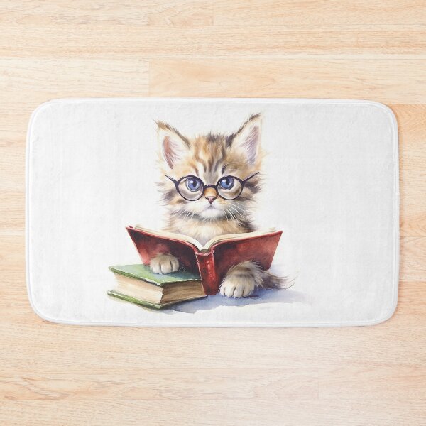 Item preview, Watercolor Cat Kitten Reading Book #002 designed and sold by ArtworkbyJM.