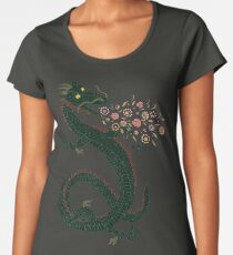 Camiseta premium para mujer Dragón, respiración de flor