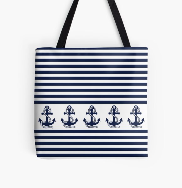 Nautical Print Anchor Blue & White Insulated Cooler Bag Large