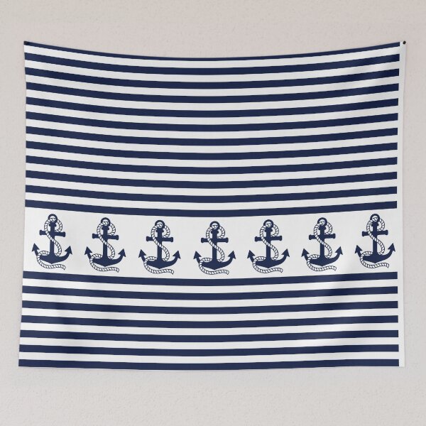 Item preview, Nautical blue and white stripes with navy blue anchor designed and sold by IoanaHraball.