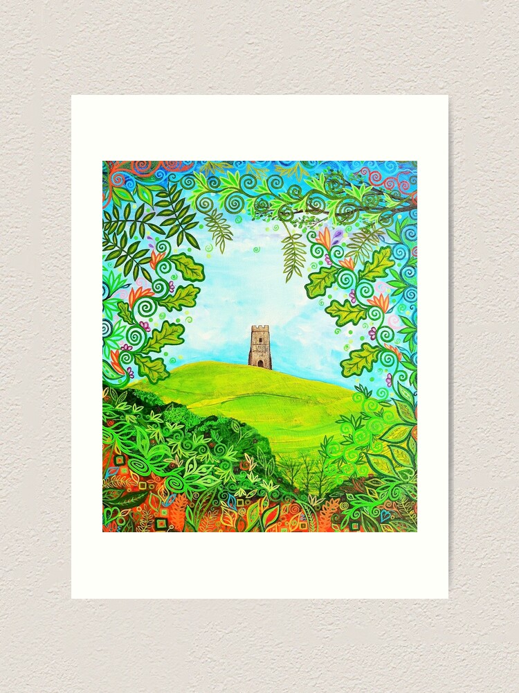 Thumbnail 2 of 3, Art Print, Glastonbury Tor Amongst Oak Leaves designed and sold by MarkBetsonArt.
