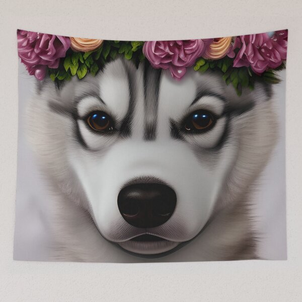 Item preview, Flower Crown Husky - Adorable Puppy designed and sold by ZenEverAI.